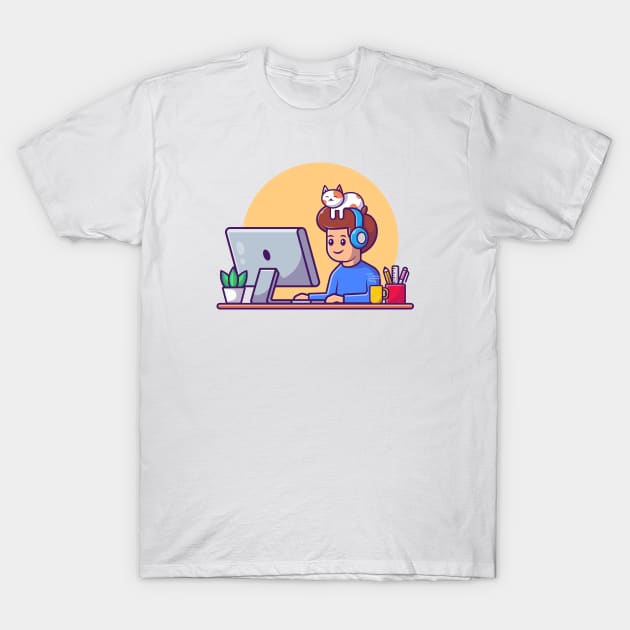 Male working on computer with cat 1 T-Shirt by Catalyst Labs